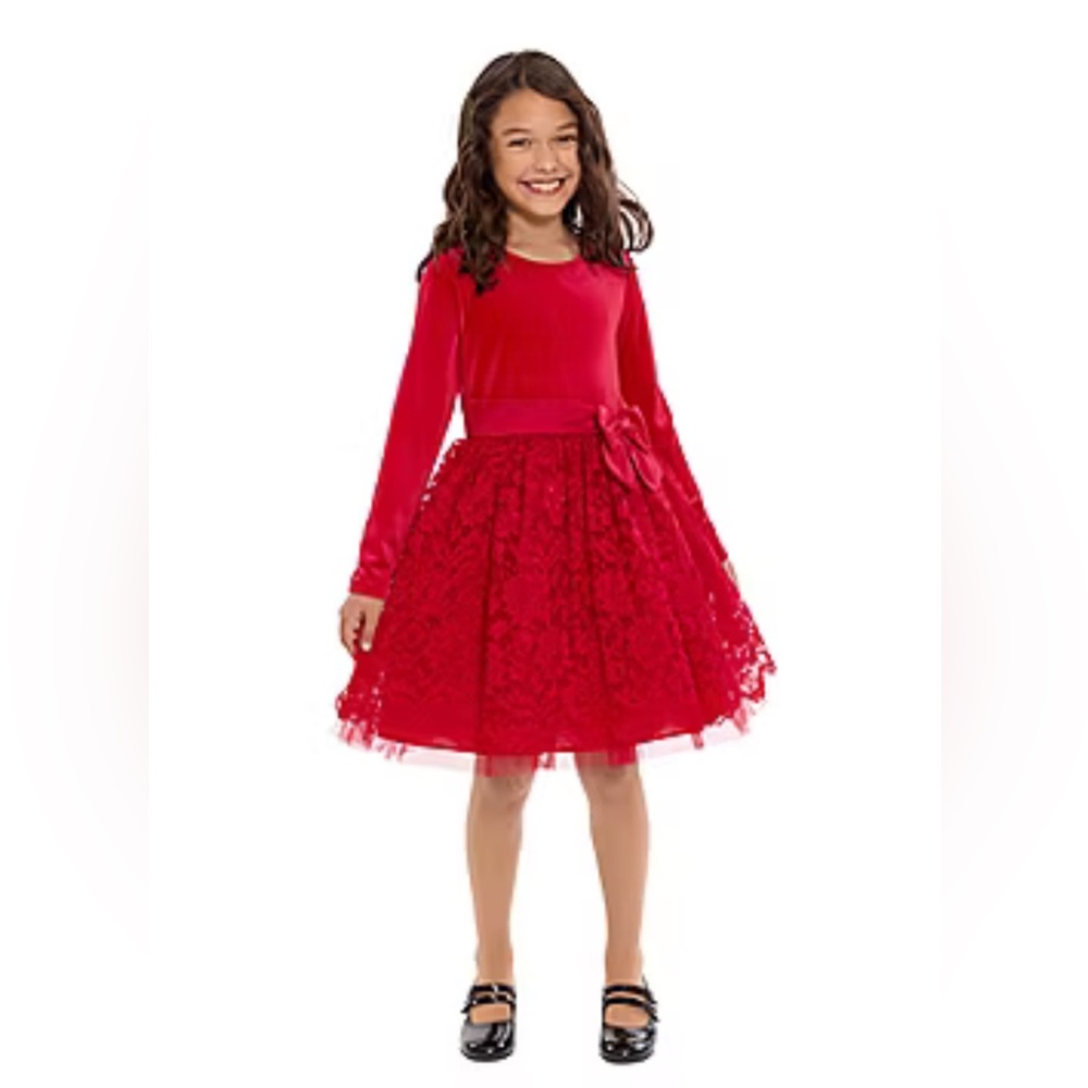 Bonnie Jean Red Lace & Velvet  Ribbon Girls'  Dress